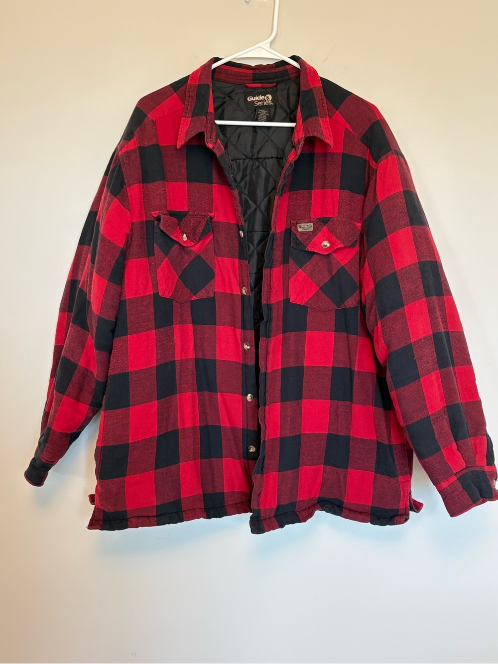 Guide Series Men's Red Black Plaid Quilted Lined Flannel Jacket Shacket XL